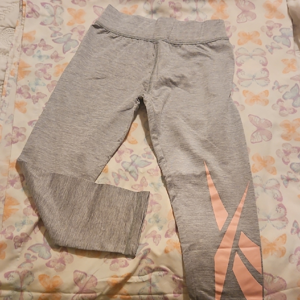 Reebok Kids Gray Leggings with Pink Accents